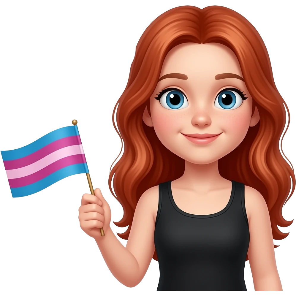 ten year old with long red hair and a black tanktop holding a bisexual flag and saying "I'm proud to be bi but won't tell my parents!!" emoji