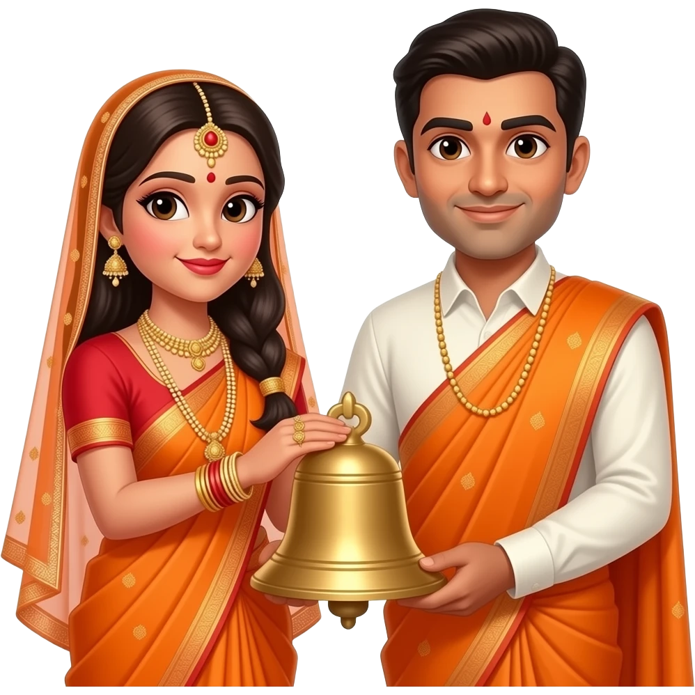 Hindu bride and groom orange  saree putting jilakara bellam emoji
