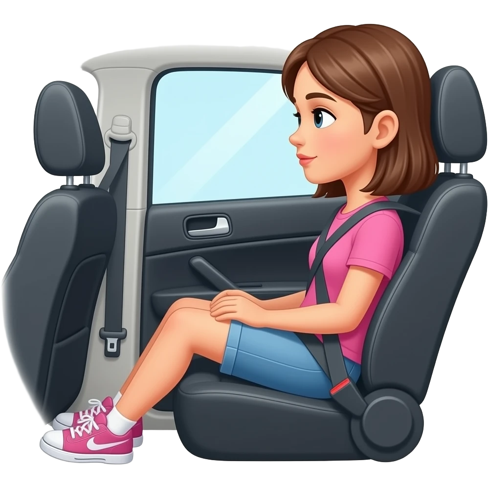 teen  girl in the  back seat side eyeing emoji