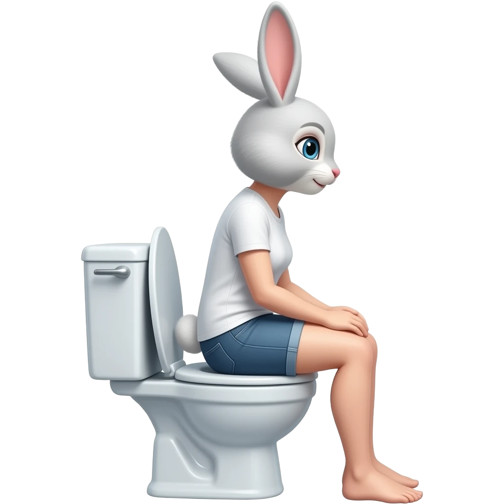 Female white rabbit furry person sit on toilet side view emoji
