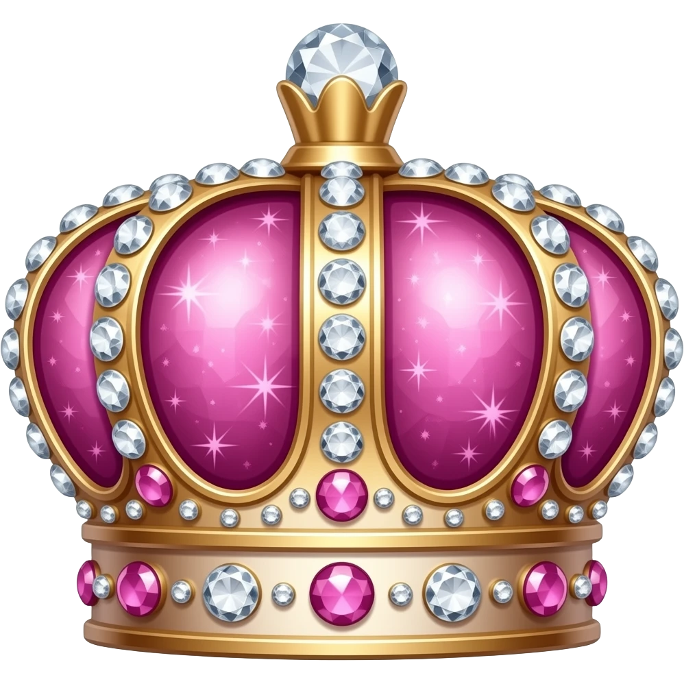 Pink shiny crown with diamonds and sparkles emoji