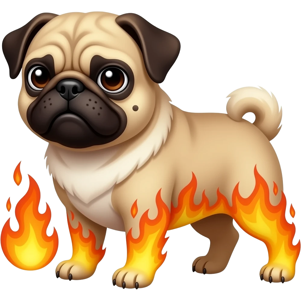 Dame un emoji de un pug enojado con fuego emoji