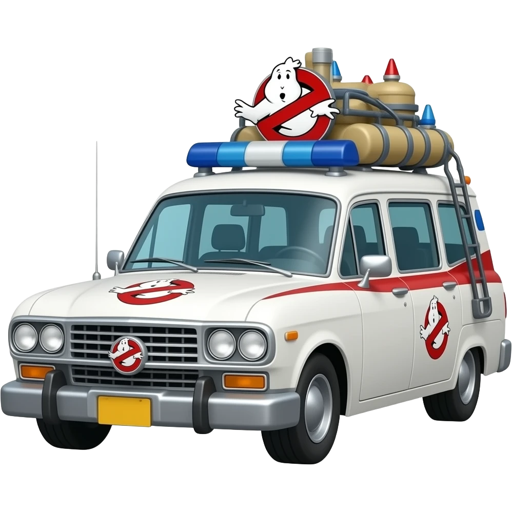 ecto1 ghostbusters ambulance, highly detailed hyper realistic emoji