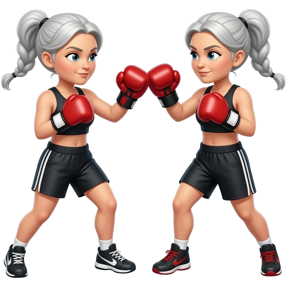 One woman kickboxing against another. Make them older and both Caucasian emoji