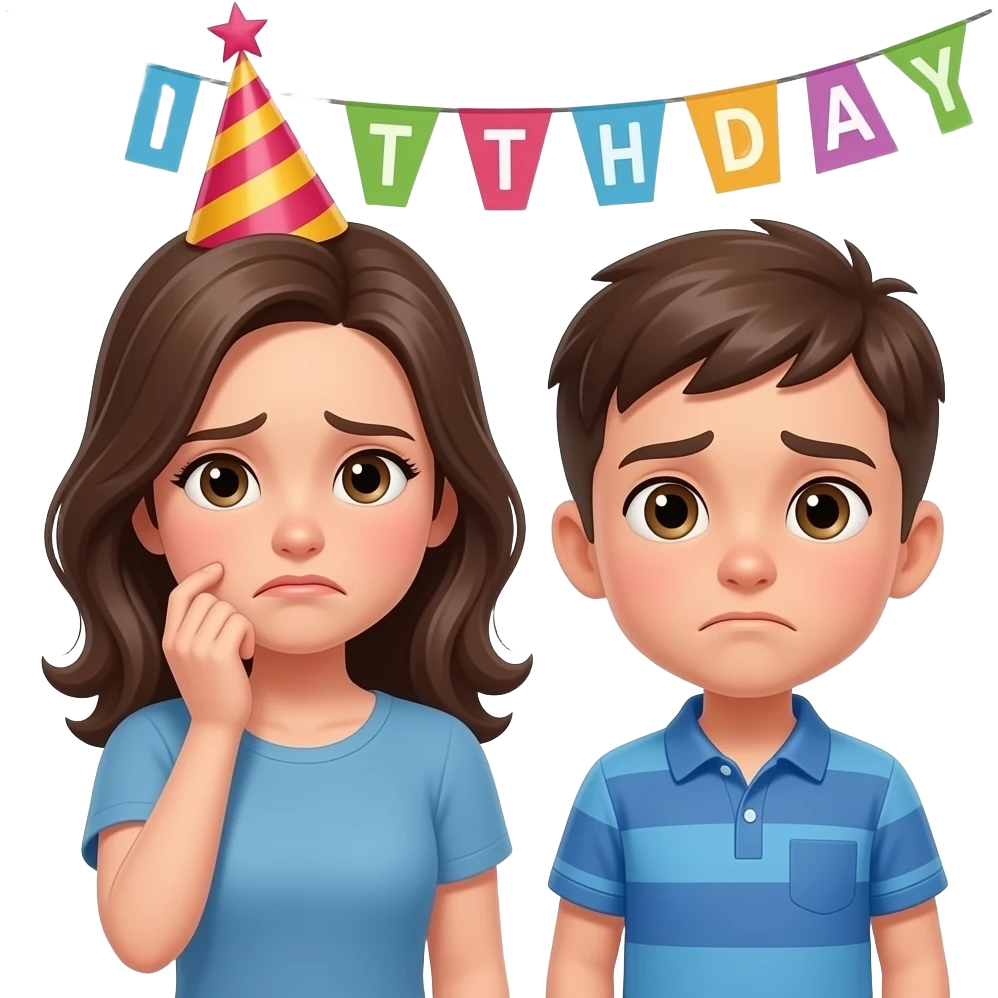 MUJER ESTRESADA EN UN CUMPLEAÑOS DE SU HIJO con un fondo de cumpleaños emoji