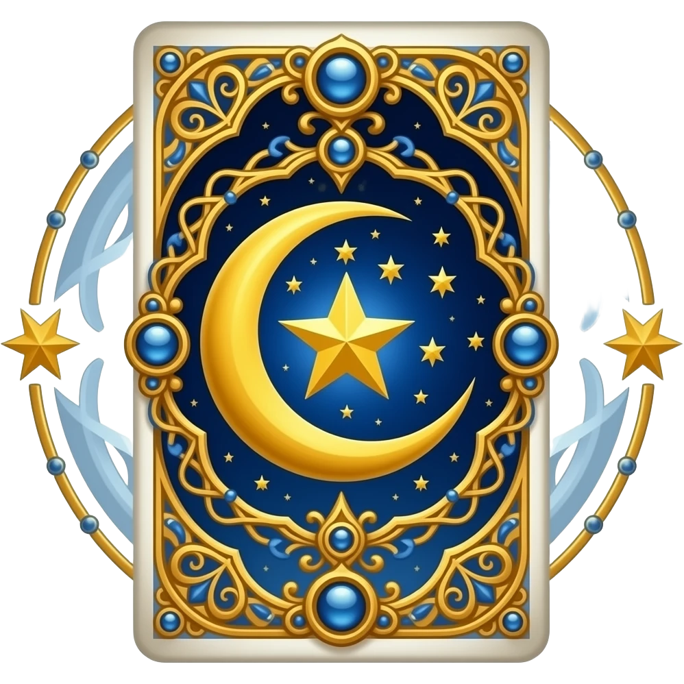 card in tarot style with the moon and the star, very ornamented and embellished emoji