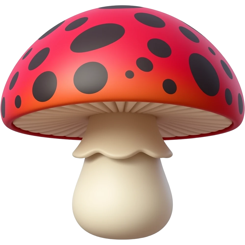 Fly agaric is red-purple crimson with a pronounced stem and random dots emoji