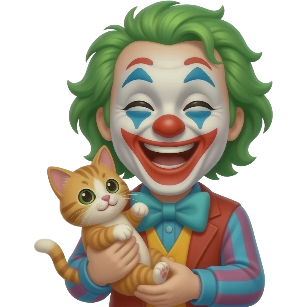 клоун смеется держа котика emoji
