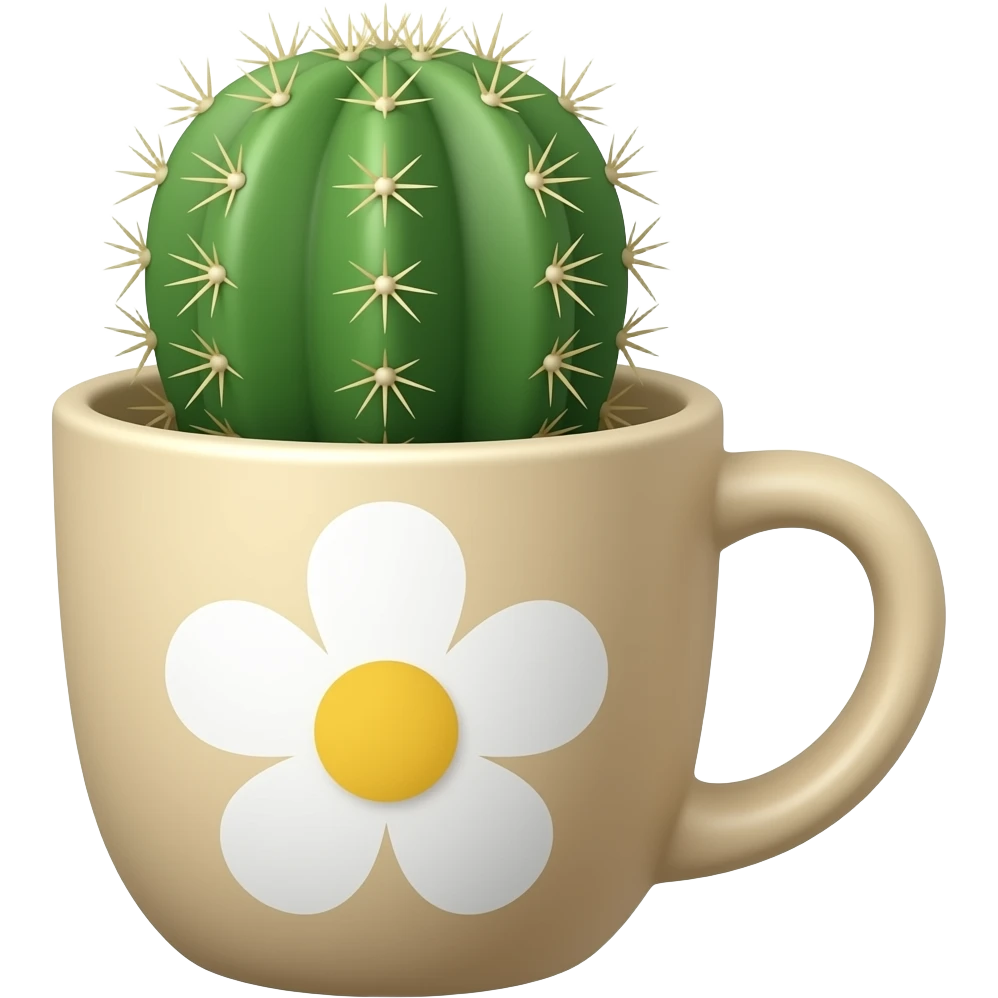 a cream color cactus in flower mug emoji