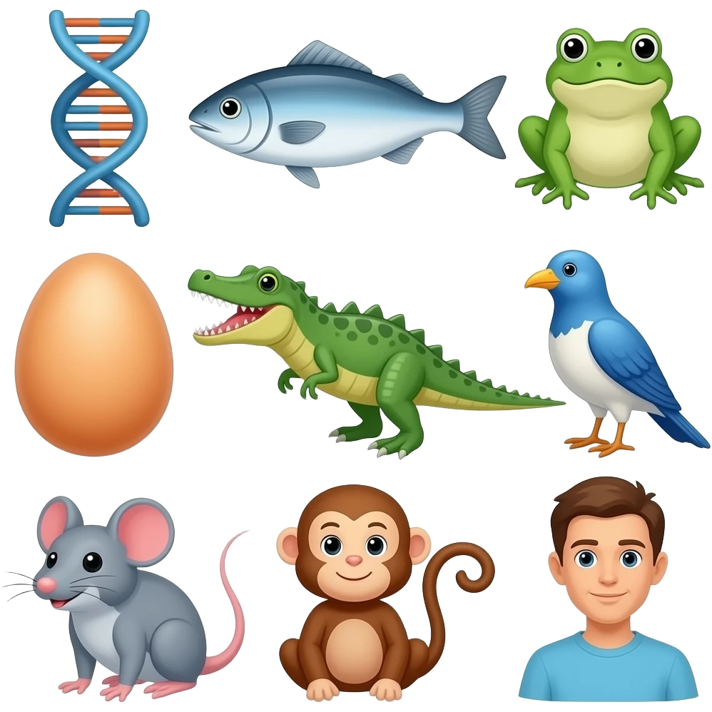 🥚🧬🐟🐸🦎🐊🦖🐦🐁🐒🫈🧍evolution from egg to human emoji