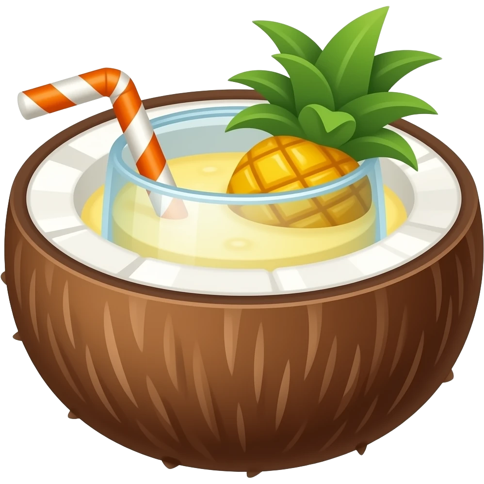 pinacolada inside coconut, cute, simple emoji