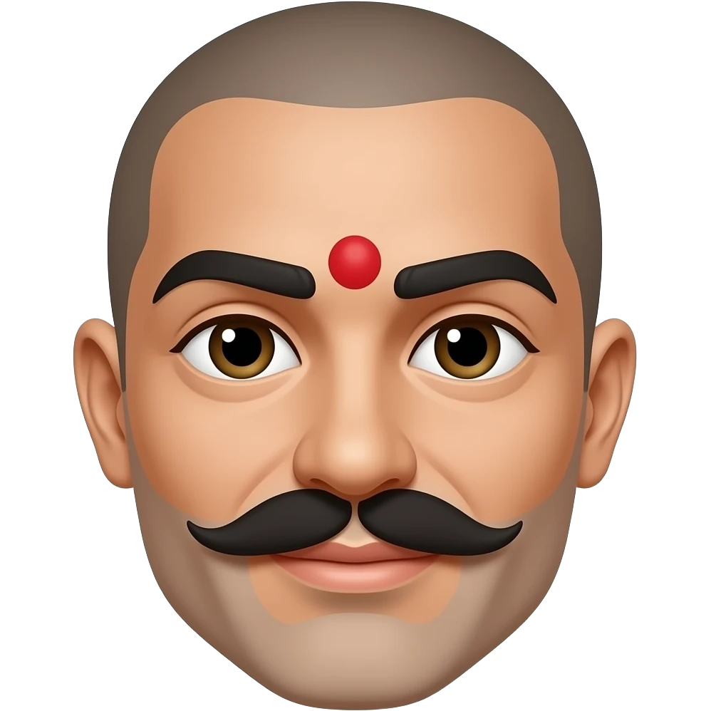 No background just black eyebrows, red bindi and moustache emoji