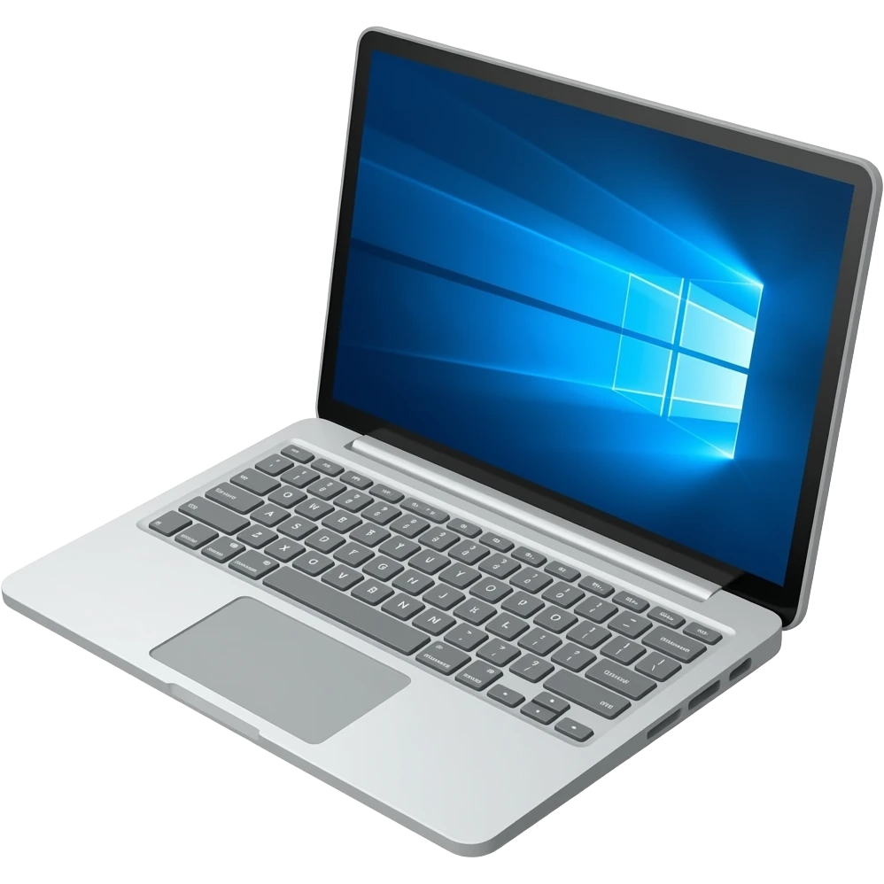 white laptop, disassembled in two parts, with gray keys and a windows screen. emoji
