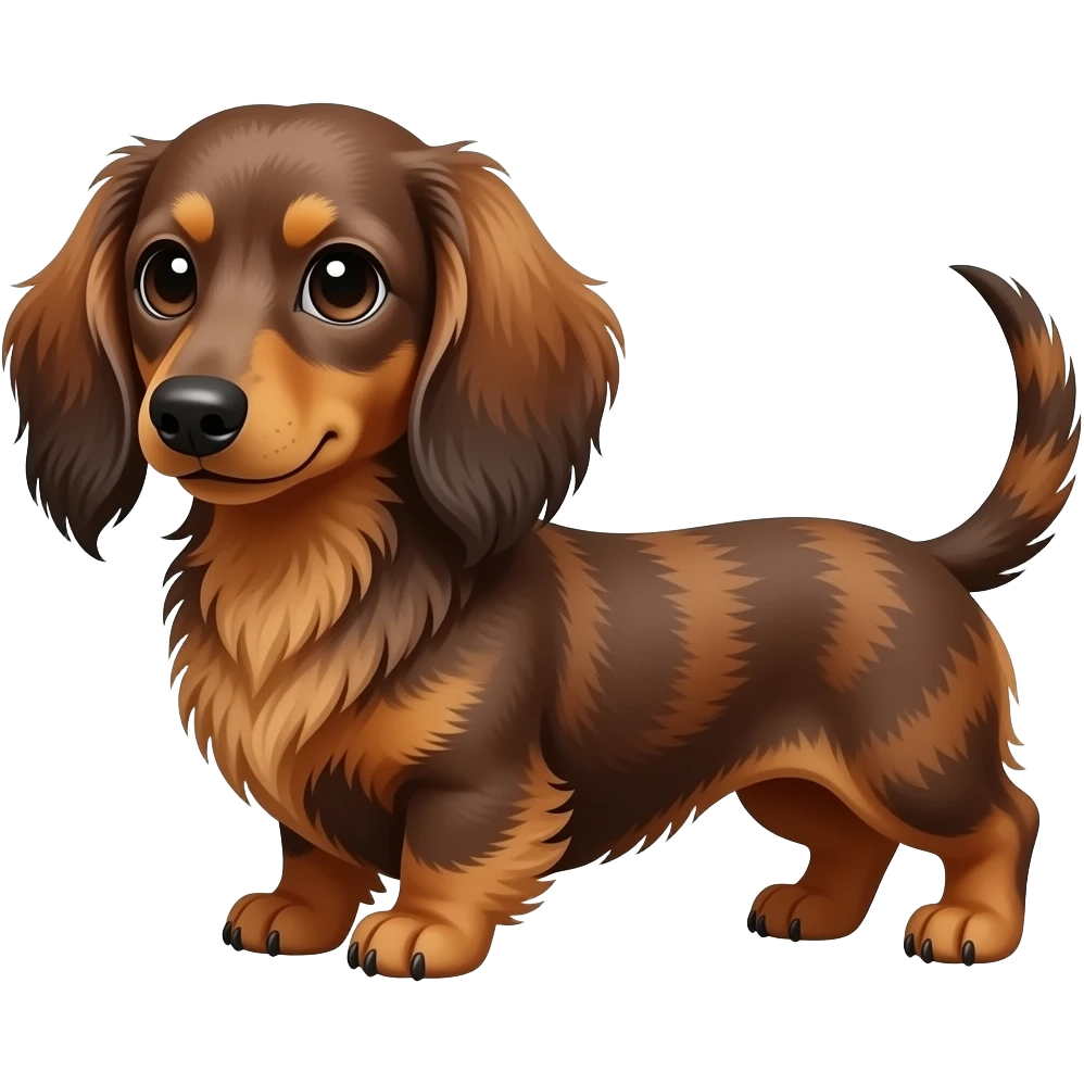 Long haired miniature brown marble dachshund emoji