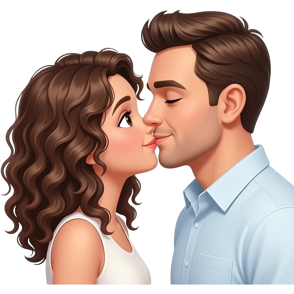 Besos de pareja chica morena con cabello rizado y hombre blanco emoji