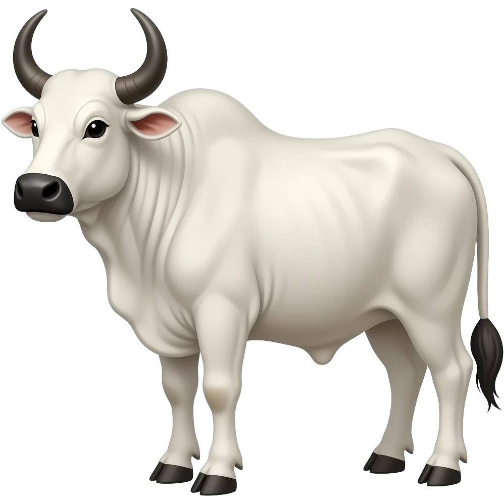 white zebu  Bullock with without horns, black muzzle and tail bristle emoji