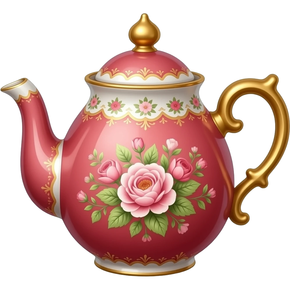 Reddish-pinkish and gold and white warm-colored romantic vintage fancy tea pot emoji