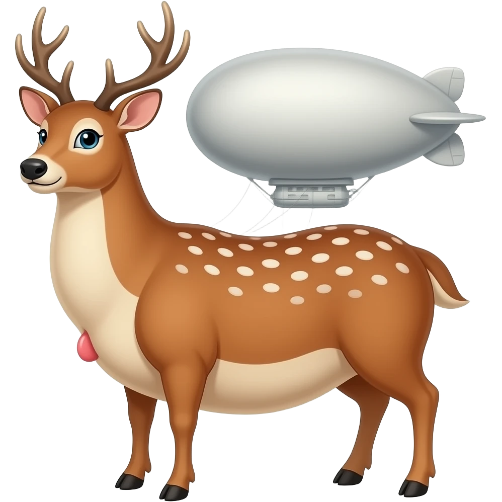 A female deer’s stomach gets massively large,turns in a giant living blimp,her bellybutton is popped so now it is an outie navel,she ate too much,now the deer/doe is obese. emoji