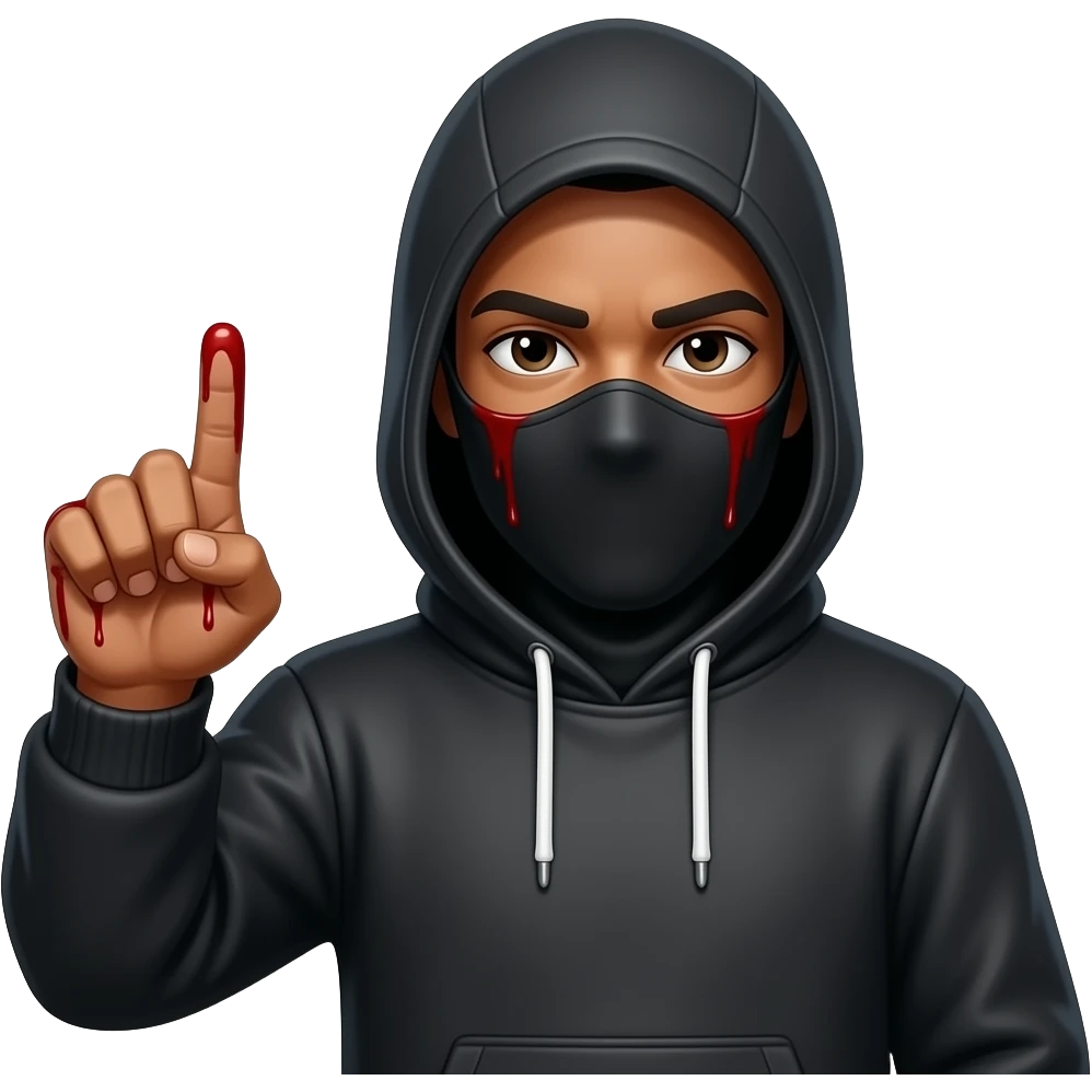 Thug man head with balaclava hoodrich Throwing blood gang  hand sign emoji