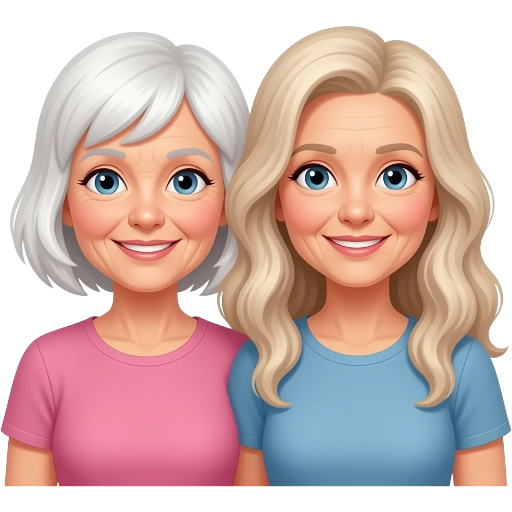 Emoji of 2 older women 1 with choppy white hair 1 with long wavy light hair besties emoji