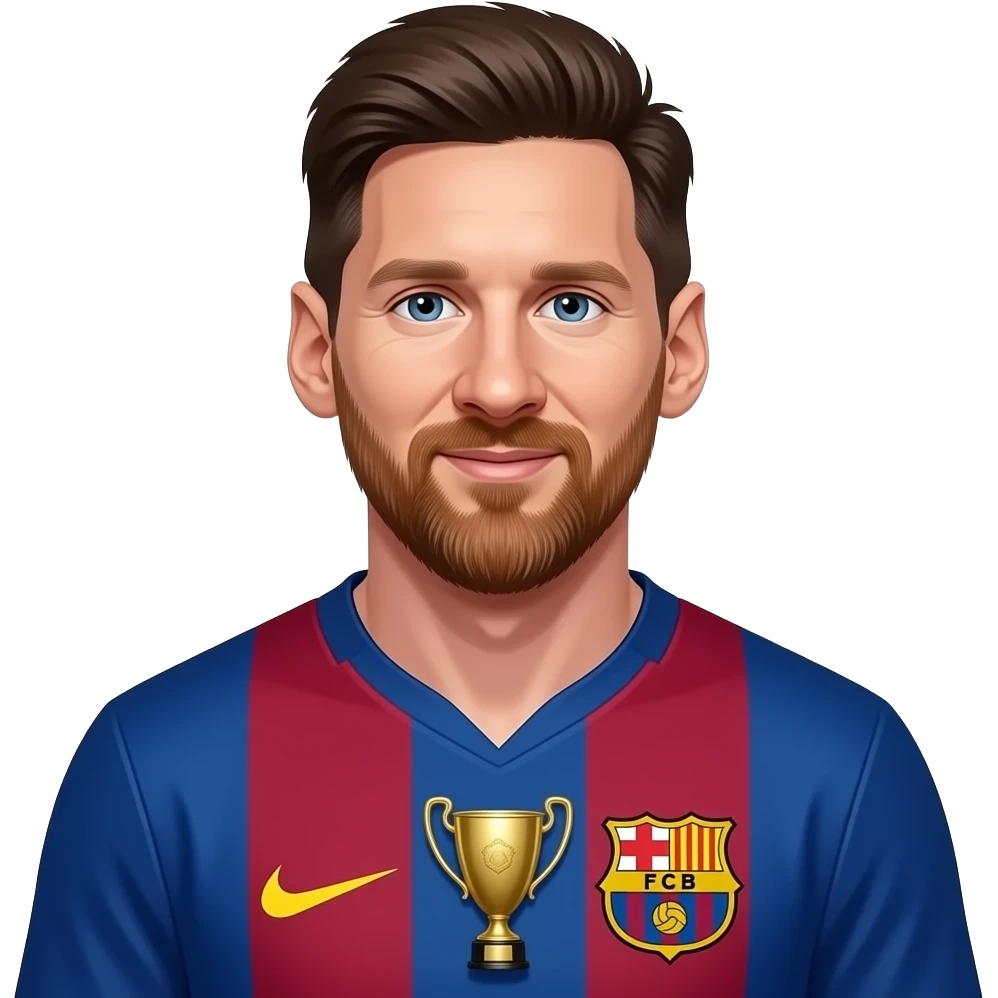 messi, barcelona, formanın üzerinde yan yana 2 tane biri küçük biri büyük kupa emoji