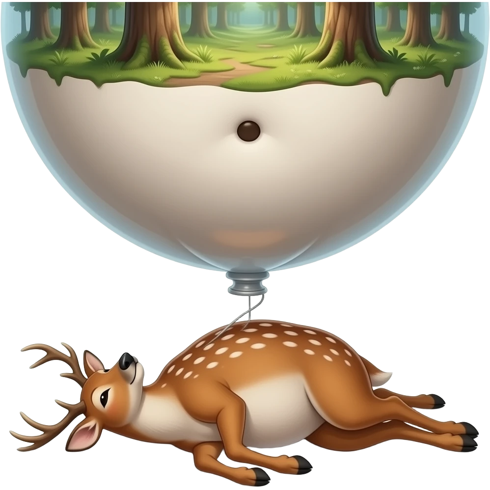 A female deer/doe is sprawling on her back unable to move,she pinned down by her own gigantic spherical ballooning Belly,her Bellybutton looks like it could reach the forest ceiling,she is that Fat,She ate way too much,She is one stuffed deer. emoji