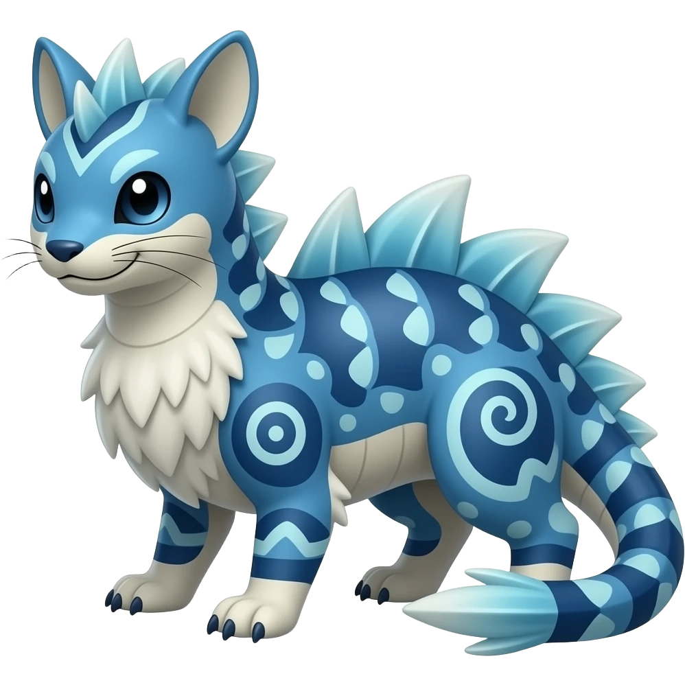 scaly shiny frilled finned patterned blue tribal-patterned digitigrade quadrupedal Vaporeon-Salandit-Glaceon-hybrid with thick fleshy whiskers emoji