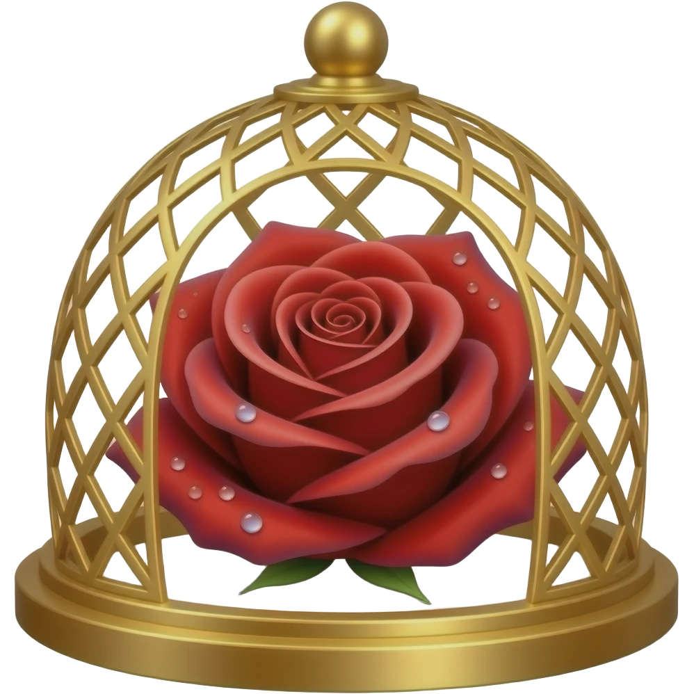 long beautiful magic red rose inside a magic gold dome emoji