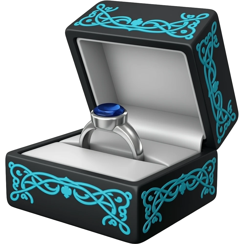 Sapphire men's ring in a black box with blue ornate trim emoji