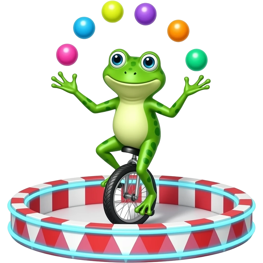Frog juggling on a unicycle emoji | AI Emoji Generator