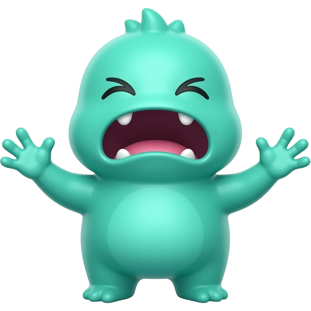 Tiny teal creature screaming dramatically emoji
