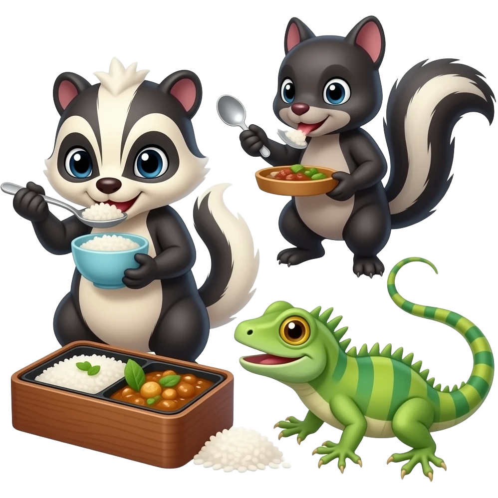 🦨🦇🦎🥄🍚🍚🥄🍱🍱🥄🍛 动物吃食物 emoji