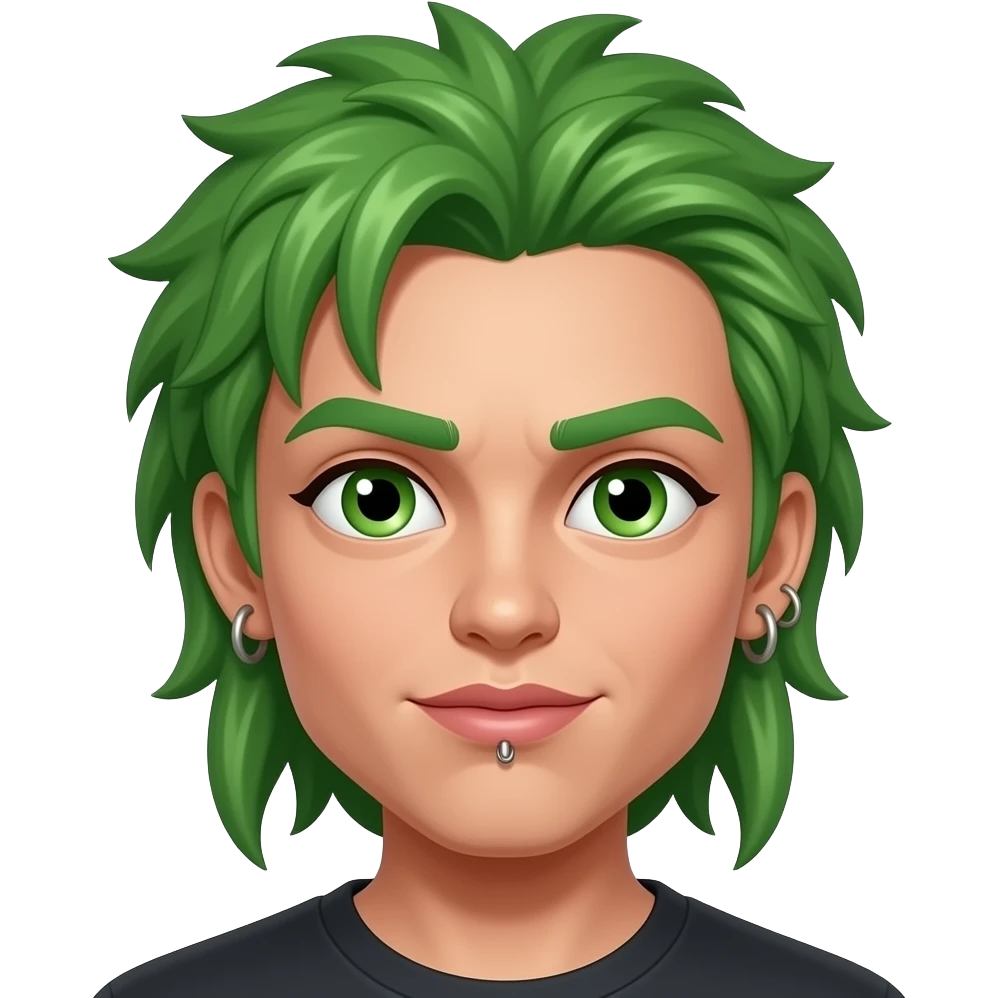 Emoji with green troll hair and lip piercings emoji