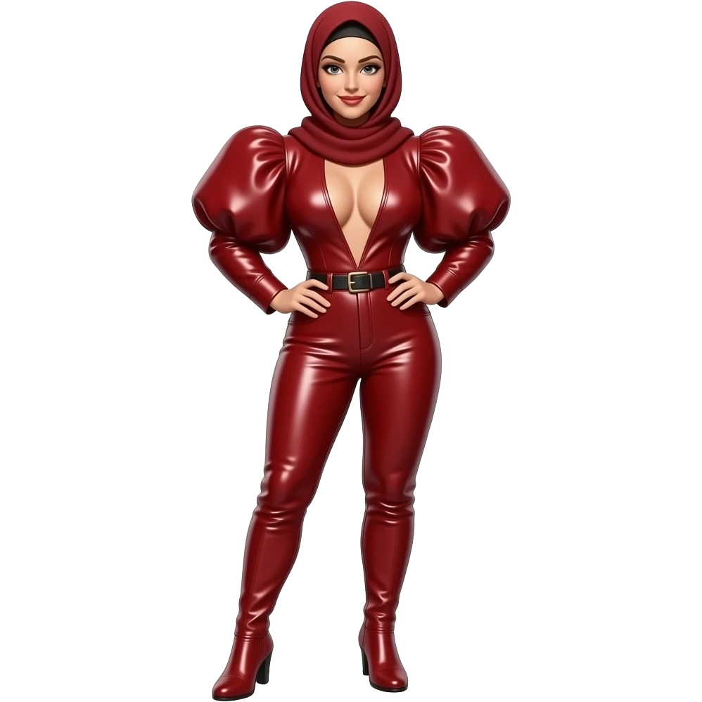 با سینه های بزرگ و برجسته و چاک سینه عمیق و شلوار چرم تنگ براق میخ دار و کون بزرگ و برجسته و بوت پاشنه بلند ساق بلند چرمی قرمز یک زن مسلمان خوشگل ایرانی چرم پوش emoji