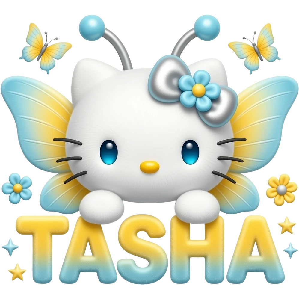 White velvety fur 3D hello kitty head with silver cyan gradient 3D ...