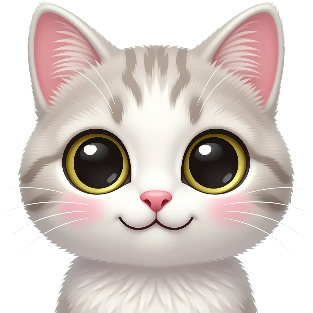 Love cat emoji, heart-shaped eyes, cute smile, pink cheeks, soft white fur, kawaii 3D emoji sticker, clean background emoji