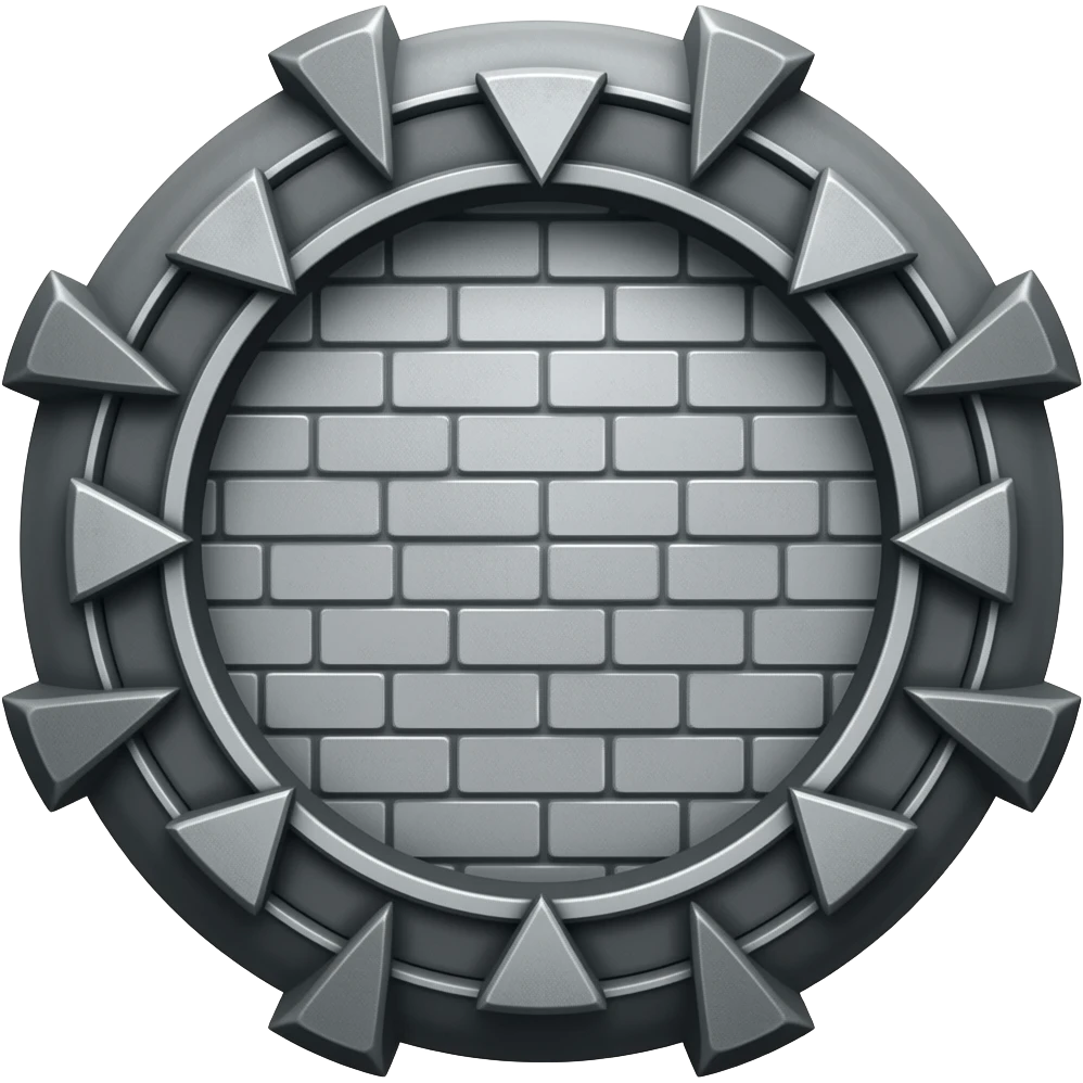 An ancient stargate made of dark gray metal with 9 chevrons equally spaced around the rim, 10-1=9 emoji