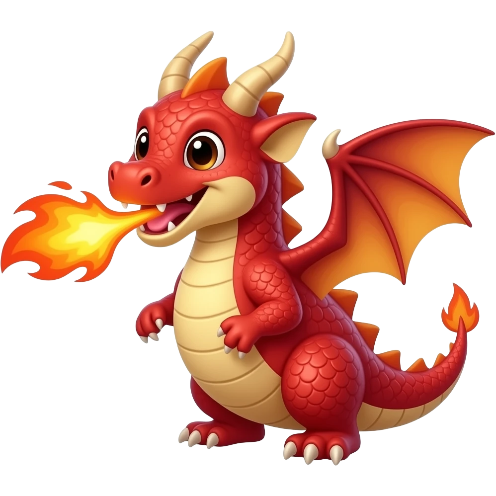 Dragon cute with fire in mouth and red colour emoji