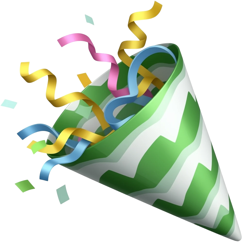 ios emoji style green party popper  with some confetti flying out from inside emoji