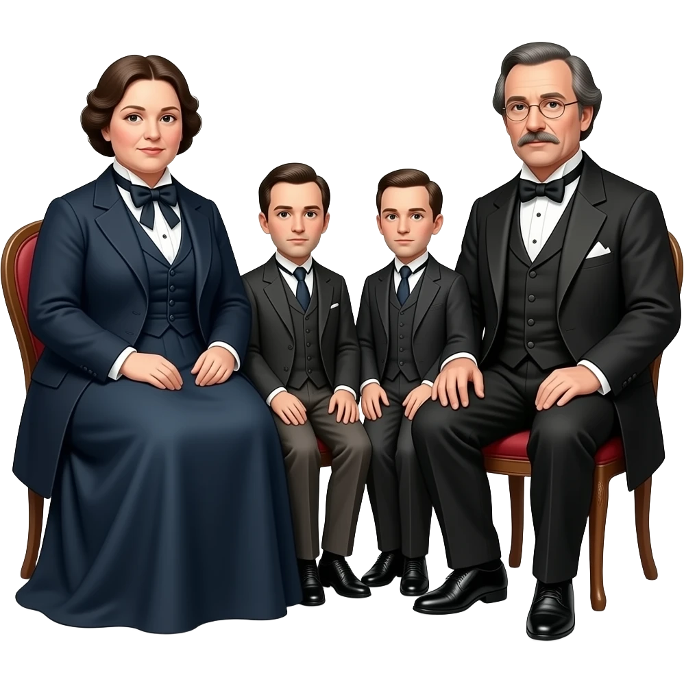 two big fat mothers and two small thin fathers depicted in sitting poses as in daguerreotypes posing in vintage bourgeois suits emoji