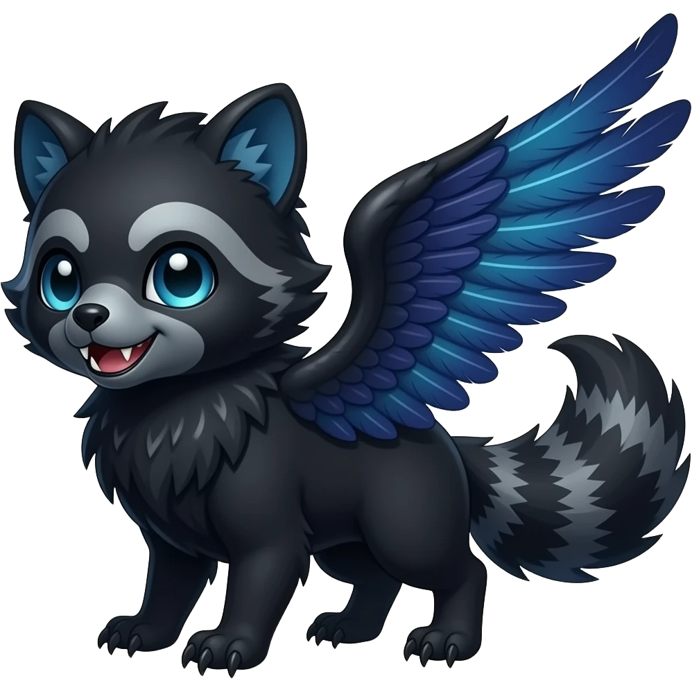 Cute mutant griffin-genet-tanuki-hybrid with sharp long saber teeth emoji