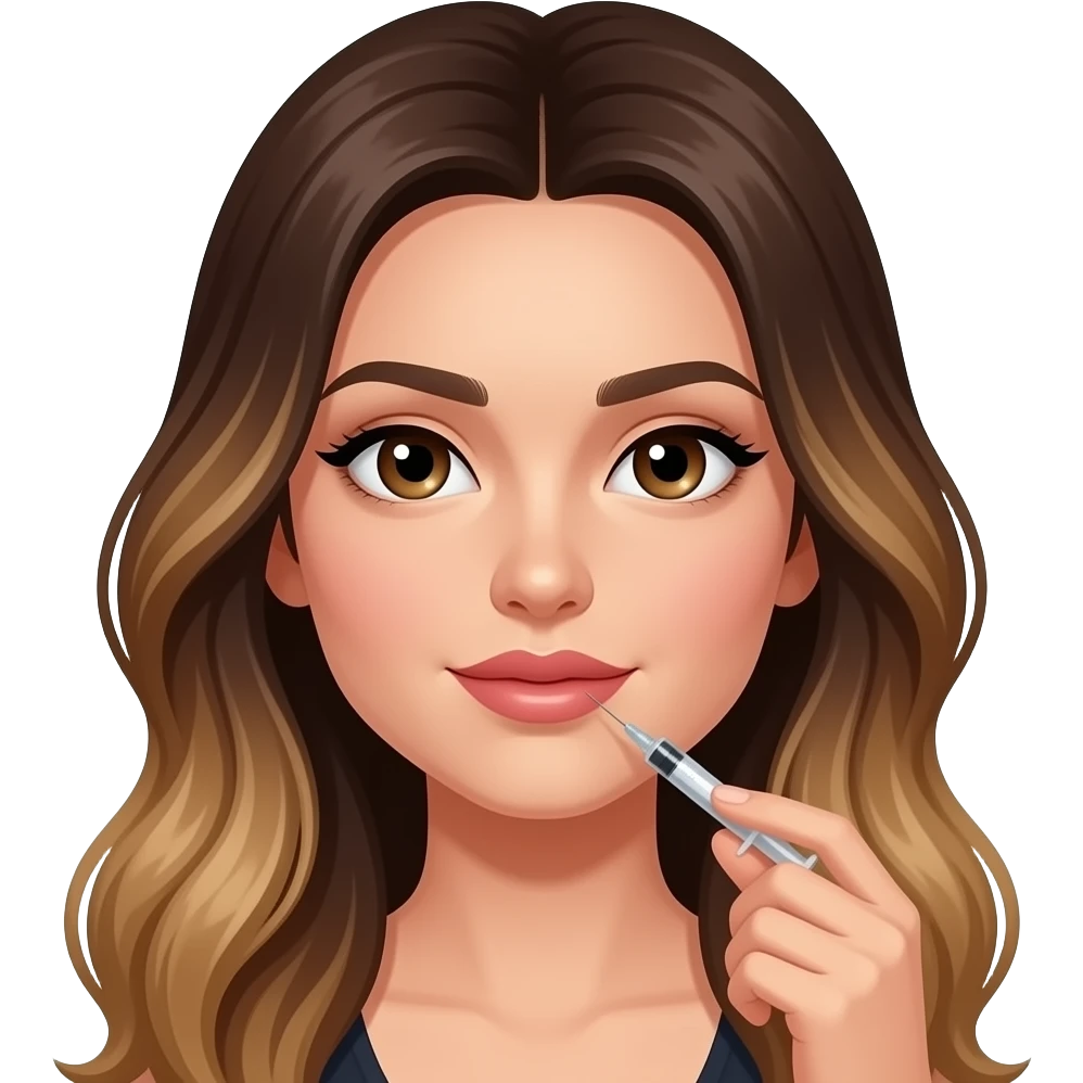 Brown eyed, brunette balayage long hair getting lip filler emoji