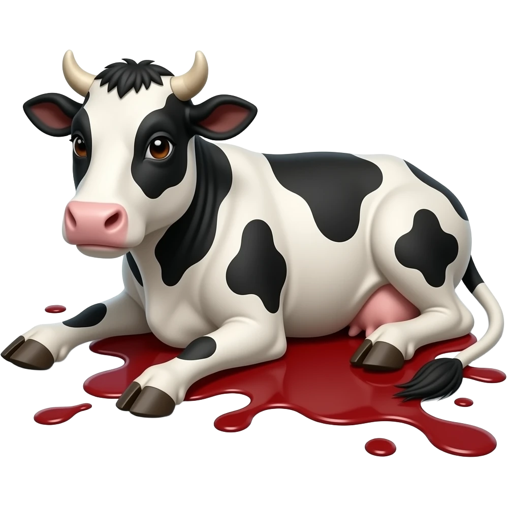 vaca muy muy flaca con equis en los ojos acostada en el piso con sangre emoji
