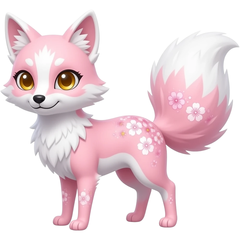 Sakura petite tall thin realistic scrawny fawny golden-eyed sparkling glittering pastel pink and white oriental Kitsune-fox emoji
