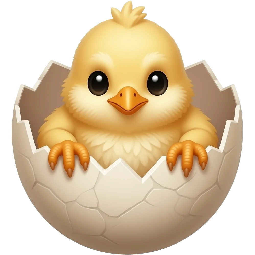 The chick sits in the shell of a broken egg, holding on with its wings, with its legs emoji