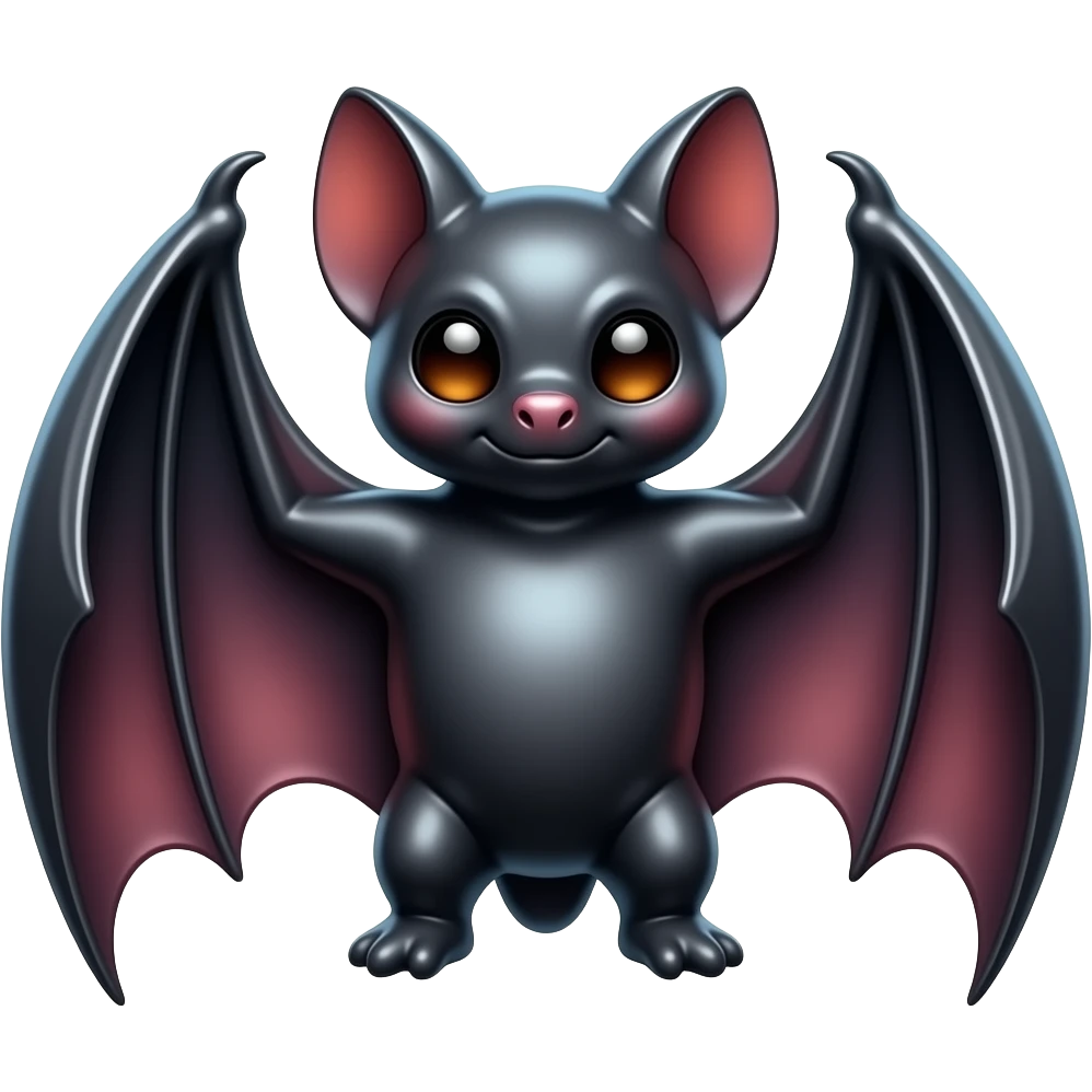 Create high-quality glossy emojis with a vibrant modern style.Make the emojis look premium, shiny, and eye-catching with bright highlights, smooth gradients, soft reflections, and glowing details. Bat emoji emoji
