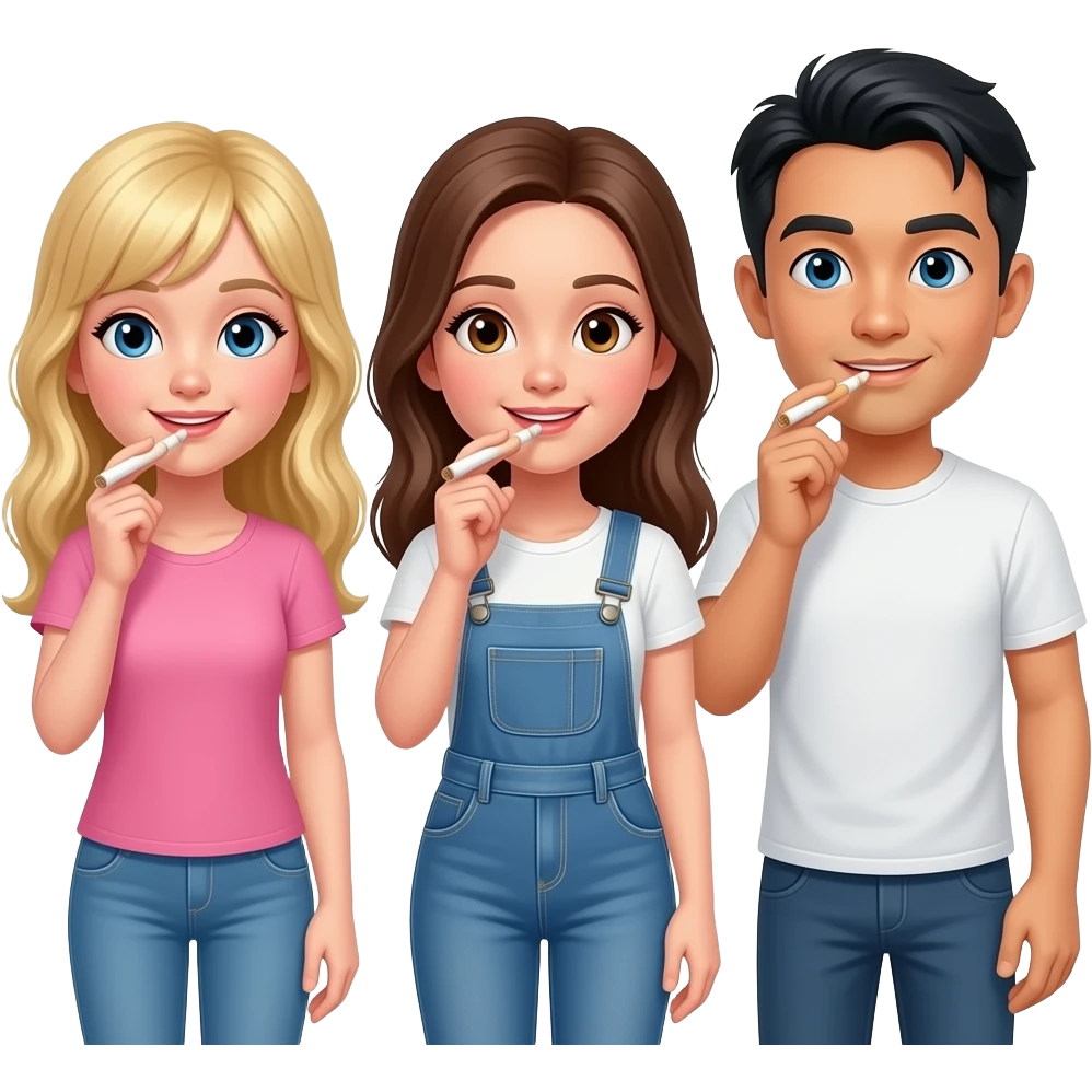 A white blonde girl, a white brunette girl, and a half white half Asian man sharing a joint emoji