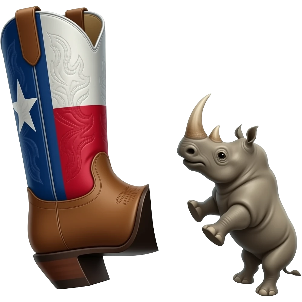 Big texas cowboy boot kicking out a rhino emoji