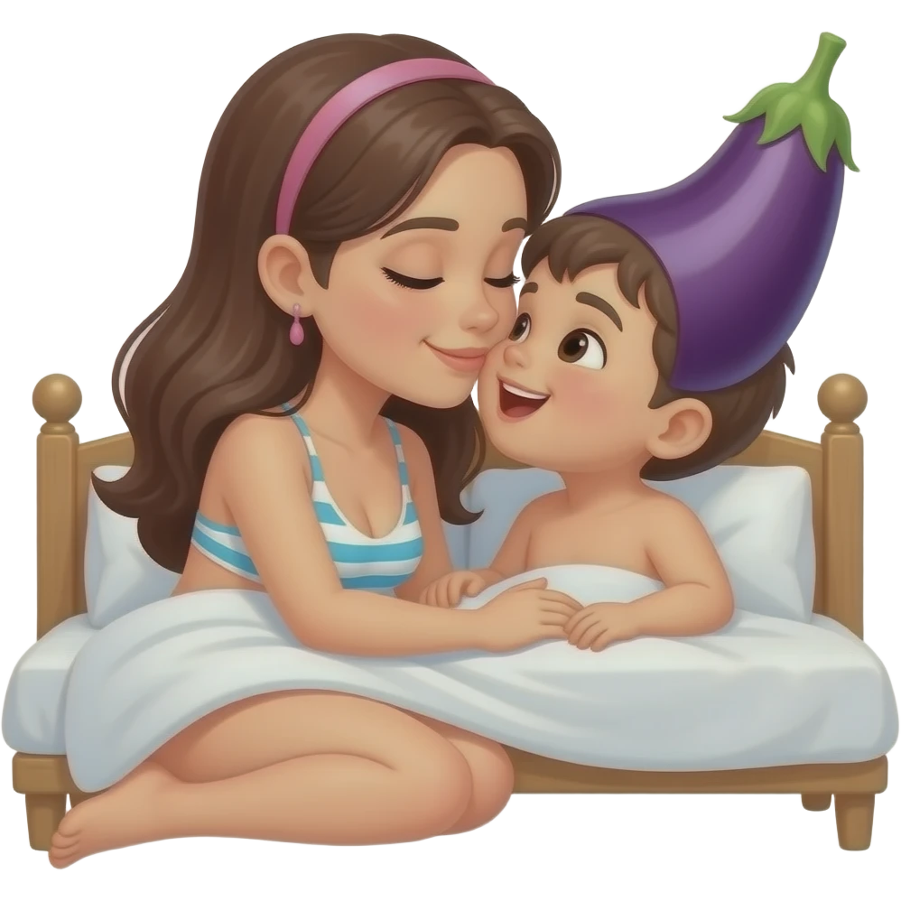 👧🏻+👙 +💋 +🧒🏻 +🛏️ +🍆 +🥵 emoji