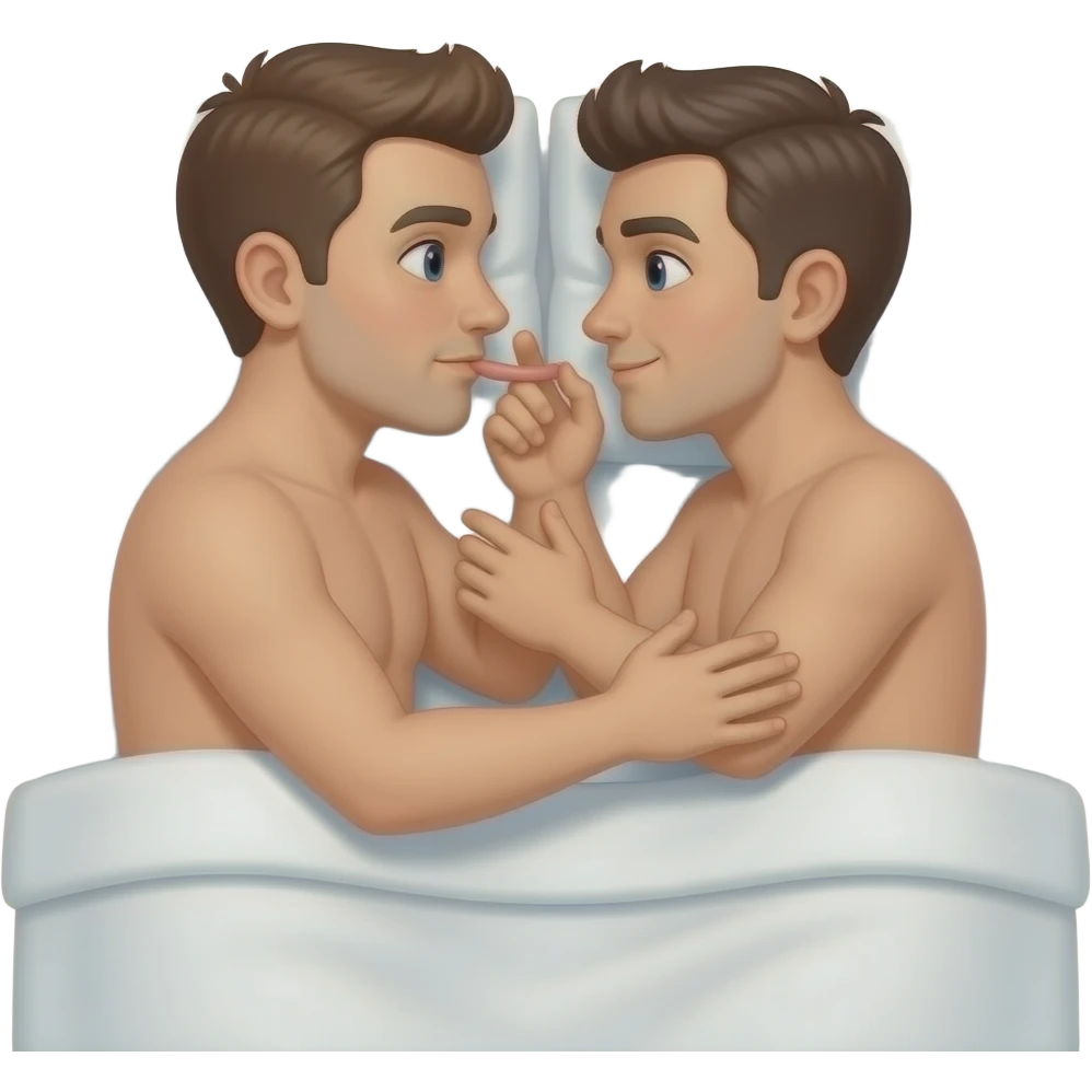 2 mans naked making sex bed Lying down pênis On the other . emoji
